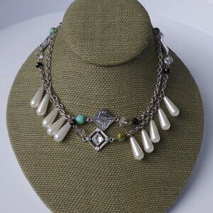 Women`s silver tone faux tear drop pearl necklace.